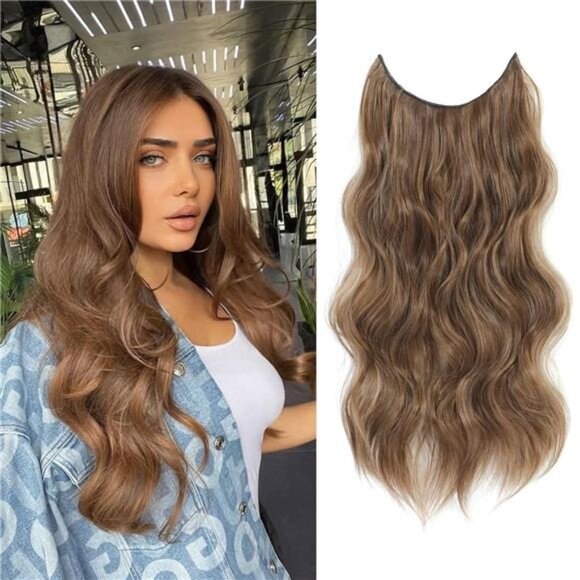 Hair Extensions 4 Secure Clips in, Light Brown with Honey Blonde